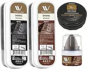 [WBM] W Shoe Care Kit (4 Pcs),Instant Long Lasting Shine Sponge,Black & Brown Shoe Polish, Shoe Cream