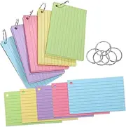STOBOK Flash Cards for Studying 500 Pcs Lined Index Cards with Binder Holes Multi-use Note Pads