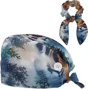 [YTYVAGT] Scrub Caps Women,Scrub Hats Suitable for Women,Forest Animal Portrait Tiger