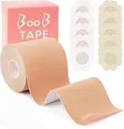 [Kwevos] Boob Tape - Breast Lift Tape, Body Tape for Breast Lift 2" x 16" w 10 Pcs Breast Petals Reusable Adhesive Bra Nipple Covers, Bob Tape for Large Breasts A-G Cup Beige