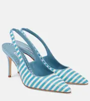 [Manolo Blahnik] Manolo Blahnik Allurafia 90 striped slingback pumps AU 7 blue