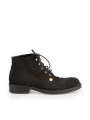 Black Suede Medusa Detail Lace-Up Boots