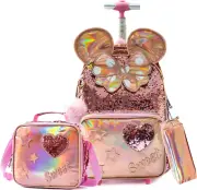Mochila con ruedas para niñas, mochila escolar con lonchera