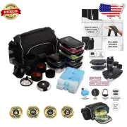 Insulated Meal Prep Bag in Black with 6 Portion Control Containers & Ice Packs