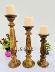 Set of 3 Natural Wooden, Unity Candle Holder Stand Living Room Handmade Decor