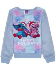 Disney Toddler Girls Stitch Happy Holidays Long Sleeve Plush Pullover Sweatshirt
