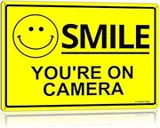 ANLEY Smile You're on Camera Sign 7 X 10 In - 40 Mil Thick Rust-Free Weatherproof Aluminum - Video Surveillance Security Metal Warning Sign for Home, Business, Indoor/Outdoor Use