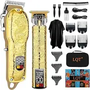 Rechargeable Hair Trimmer for Men - Wireless Care Tool with Durable Battery, LED Display, Precise and Durable Blades, Quiet Trimmer, Ideal for Beard and Hair Care (Gold, 2 Pieces)