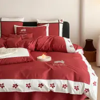 在飛比找蝦皮商城精選優惠-紅色床包組 結婚床包組 單人雙人床包組兔年限定床上四件套婚慶