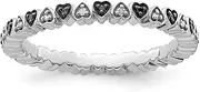 [Stackable Expressions] 925 Sterling Silver Polished Prong set Patterned Stackable Love Hearts Black and White Dia. Ring Size 6-Stackable-Ring for Women