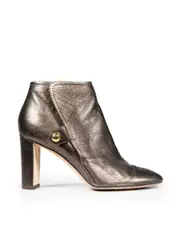 Brown Metallic Leather Ankle Boots
