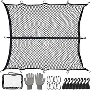 Cozy Core Upgraded 8-Hook Elastic Truck Bed Cargo Net, Adjustable 4x4ft to 8x8ft, Heavy-Duty Stretchable Design for Dodge Ford Chevy Pickups SUV Racks, Includes ABS Carabiners & Work Gloves