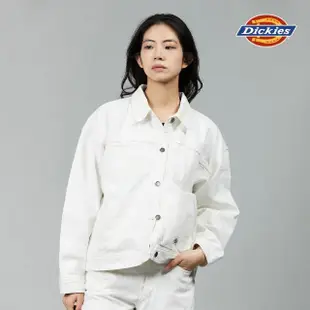 【Dickies】女款白色丹寧純棉多口袋設計寬鬆外套｜DK013062WHX