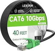 Cat 6 Ethernet Cable 40 ft High Speed RJ45 Internet Cable for Outdoor & Indoor Support CAT6 Network Solid Black Computer LAN for PC，40Feet