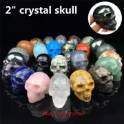 ×1 1.8" Hand carved Skull Natural Quartz Crystal Skull Reiki Healing 18Kinds