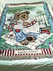 Boyds Bears Love Letters Tapestry Throw Multi-Color Sz 51x68 w/Fringe Border NEW
