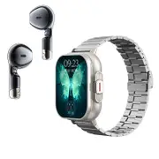 Silver Steel Strap Smart Watch Bluetooth Headset 2in1 Full Screen Touch Bluetooth Call Sports Watch Monitor