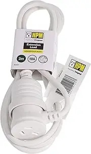 HPM Household Duty Piggy Back Extension Lead White 2m