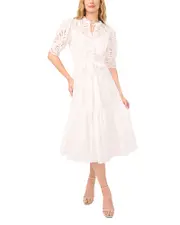 CeCe Eyelet Trim Midi Dress