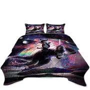 Cool Cute and Funny Space Cowboy Cat Riding Dinosaur Unicorn Coverlet