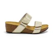 Women Eric Michael Liat Gold Leather Wedge Platform Cork Footbed Sandals