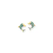 14k Yellow Gold u0026 Rhodium Emerald u0026 Real Diamond Dolphin Post Earrings