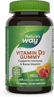 Nature’s Way Vitamin D3, Immune Support, 2000 IU (50 mcg) per Serving, Fruit Flavor, 120 Gummies
