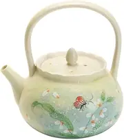 Hand-Painted Cymbidium Orchid Gongfu Teapot with Handle, Porcelain Tea Pot with Filter, Elegant Chinese Kung Fu Tea Set for Home Use，Asian Adult Tea Set