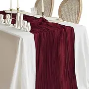 Cheesecloth Table Runner 10ft Boho Rustic Table Runner Cheese Cloth Gauze Table Runners for Wedding Party Bridal (Wine Red)