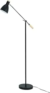 Lexi Lighting Scandinavian Adjustable Floor Lamp, Height 140cm, E27 Lamp Holder, Black Metal Stand and Shade, Adjustable Arm with Wooden Handle, Task Light and Reading Lamp for Sofa-Side Décor