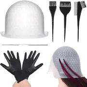 Yuanchu Highlight Cap Hair Dye Set, Silicone Highlight Hood with Holes Hair Hooks Colouring Brush Gloves Highlighting Hair Dyeing Accessories Strands Hood for Women Girls
