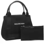 【BALENCIAGA 巴黎世家】專櫃新款 經典NAVY系列帆布牛皮飾邊手提/斜背包二用包/子母包(附可拆小帆布包)