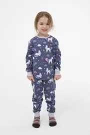 Girls Sizes 3-7 Navy Blue Unicorn Print Pyjamas Long Set PJS (2557)