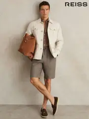 Reiss Mushroom Brown Barges Linen Drawstring Shorts (F78984) | $195