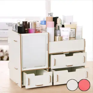 【逛逛市集】 (4入) 桌上型DIY木質 帶鏡子 衛生紙 收納盒 3抽屜款