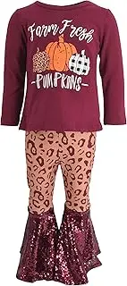 [Unique Baby] Girls Farm Fresh Leopard Print Glitter Bell Bottom Outfit Set