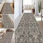Carpet Runners for Hallways Non-Slip Long - Soft Durable Runner Narrow Rug, Geometric Grey Area Rugs for Living Room Kitchen Corridor Aisle 60cm 70cm 80cm Wide(2.6ft×8.2ft/80×250cm)