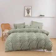 Dreamaker 100% Polyester Chenille Fletcher Ultrafine Soft Warm Tufted Velvety Contemporary Boho Duvet Quilt Cover Set Bedding Breathable Durable Comfy All Seasons - Sage (King Bed)