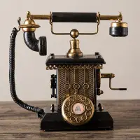 在飛比找Yahoo!奇摩拍賣優惠-復古鐵藝電話機擺件仿古做舊老式手搖電話機模型家居櫥窗裝飾