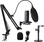 FTF GEAR Studio Condenser USB Microphone Kit with Adjustable Desk Stand Shock Mount and Circular Metal Stand
