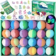 24 Pack Kids Bath Bombs with Glow in The Dark Bath Toys Inside, Natural Organic