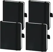 4Pcs Pocket Notebook, FHDUSRYO Small Hardcover Notebook, 3.7”x5.7” Mini Journal Notebook with Pen Holder, A6 Notebook Lined Journal Notebook Notepads 160 Pages for Office, Home, School (Black)