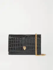 [MCQUEEN] MCQUEEN - Skull Small Embellished Croc-effect Patent-leather Shoulder Bag - Black - One size One size Black