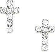 [JewelryWeb] 925 Sterling Silver Rhodium Plated CZ Simulated Diamond Small Religious Faith Cross Screw Back Earrings 11x6mm Stud Earring for Women