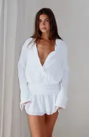 Can't Get Me Long Sleeve Mini Dress White
