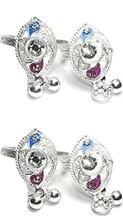 [Generic] Combo Of Stones Studded Silver Bichhiya/Toe Rings For Women And Girls - Pack of 4 By Indian Collectible, No Gemstone