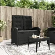 Reclining Garden Bench with Cushions Black Poly Rattan Patio Benches