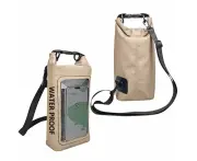 2L Waterproof Bag Outdoor Crossbody Bag with Phone Dry Bag PVC Waterproof Pouch for Hiking Boating Kayaking Beach-Brown