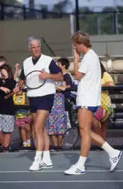 Swedish tennis player Stefan Edberg pictured with his tennis coac - Old Photo