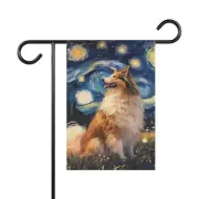 Shetland Sheepdog Starry Night House Flag, Sheltie Dog Mom Gift, Dog Van Gogh